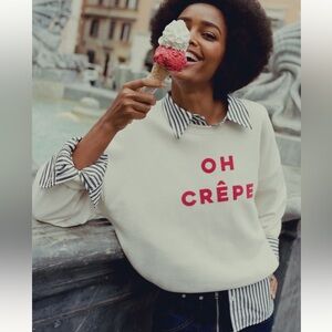 MAEVE x JORDAN NICKSON Oh Crepe Crewneck Sweatshirt Sweater Cream Red Sz M & L